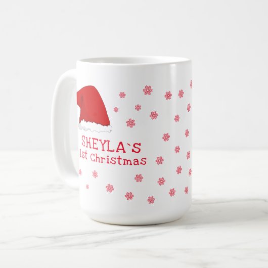 Baby`s erste Weihnachts-Weihnachtsmannmütze Snowfl Kaffeetasse (Vorderseite Links)