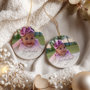 Baby’s erstes Weihnachten personalisiert 2 Fotos Keramik Ornament