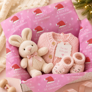 Baby`s erstes Weihnachten Rosa Santa Hut Schneeflo Seidenpapier