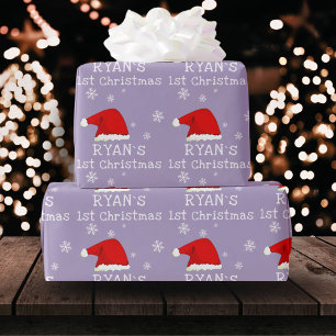 Baby`s erstes Weihnachten roter Santa-Hut Schneefl Geschenkpapier