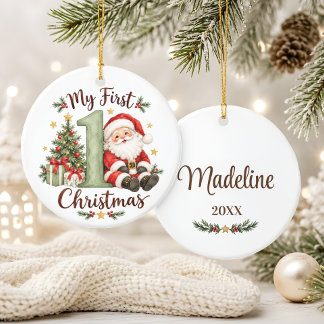 Baby’s erstes Weihnachten Sage Green Santa Keramik Ornament