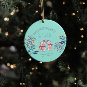 Baby’s erstes Weihnachten süßes Schwein und Bär Keramik Ornament