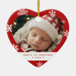Baby’s erstes Weihnachtsherz-förmiges Foto-Ornamen Keramik Ornament