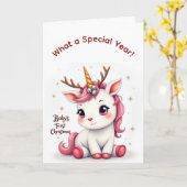 Baby’s First Christmas 2025 Unicorn Reindeer card Karte (Gelbe Blume)