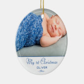 Baby`s First Christmas Blue Baby Boy Foto Keramik Ornament (Rechts)