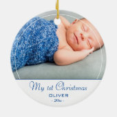 Baby`s First Christmas Blue Baby Boy Foto Keramik Ornament (Hinten)