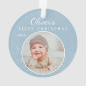 Baby`s First Christmas Blue Baby Boy Foto Ornament (Rückseite)