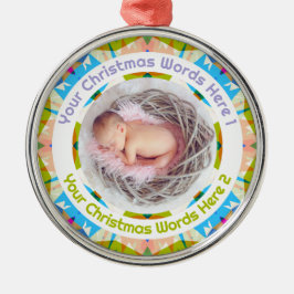 Baby’s First Christmas Blue Pink Green Photo Gift Ornament Aus Metall