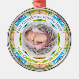 Baby’s First Christmas Blue Pink Green Photo Gift Ornament Aus Metall