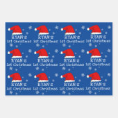 Baby`s First Christmas Blue Weihnachtsmannmütze Sn Geschenkpapier Set (Vorderseite 2)