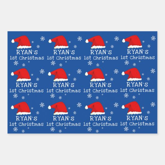 Baby`s First Christmas Blue Weihnachtsmannmütze Sn Geschenkpapier Set (Vorderseite)