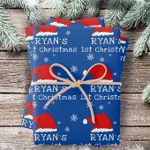 Baby`s First Christmas Blue Weihnachtsmannmütze Sn Geschenkpapier Set