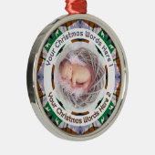 Baby’s First Christmas Brown Green Purple Photo Ornament Aus Metall (Rechts)