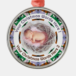 Baby’s First Christmas Brown Green Purple Photo Ornament Aus Metall