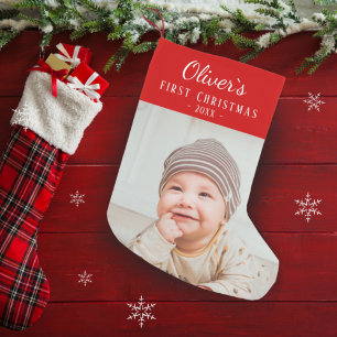 Baby`s First Christmas Custom Foto Kleiner Weihnachtsstrumpf