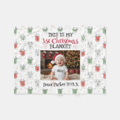 Baby’s First Christmas Custom Name Photo Reindeer Fleecedecke (Vorderseite (Horizontal))
