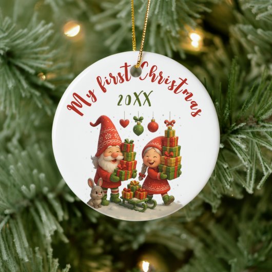 Baby’s First Christmas - Cute Holiday Gnomes Keramik Ornament (Baum)