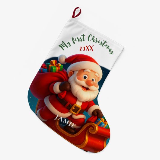 Baby’s First Christmas - Cute Holiday Santa Großer Weihnachtsstrumpf (Vorderansicht (hängend))