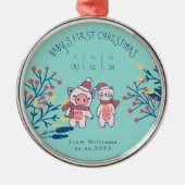 Baby’s First Christmas cute Pig and Bear Ornament Aus Metall (Vorne)