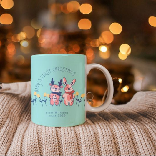 Baby’s First Christmas cute Reindeer Friends Zweifarbige Tasse