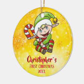 Baby`s First Christmas Elf Candy Cane Yellow Keramik Ornament (Links)