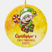 Baby`s First Christmas Elf Candy Cane Yellow Keramik Ornament (Hinten)