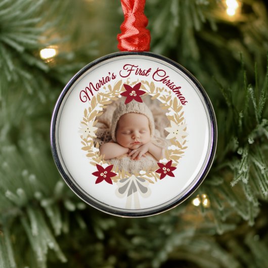 Baby’s First Christmas Gold Wreath Ornament Aus Metall (Baum)