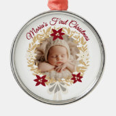 Baby’s First Christmas Gold Wreath Ornament Aus Metall (Vorne)