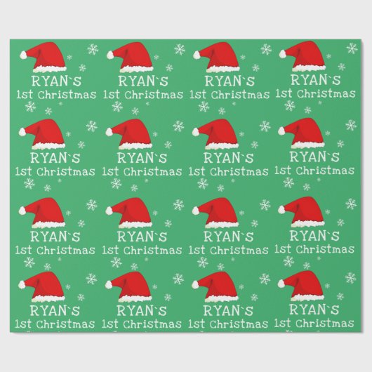 Baby`s First Christmas Green Weihnachtsmannmütze S Geschenkpapier (Flach)