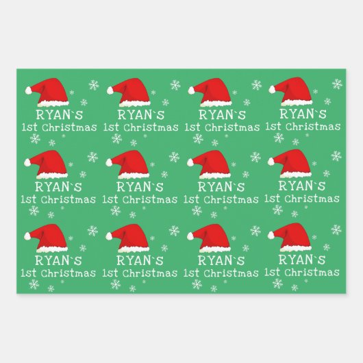 Baby`s First Christmas Green Weihnachtsmannmütze S Geschenkpapier Set (Vorderseite 3)