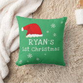 Baby`s First Christmas Green Weihnachtsmannmütze S Kissen (Decke)