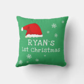 Baby`s First Christmas Green Weihnachtsmannmütze S Kissen (Rückseite)
