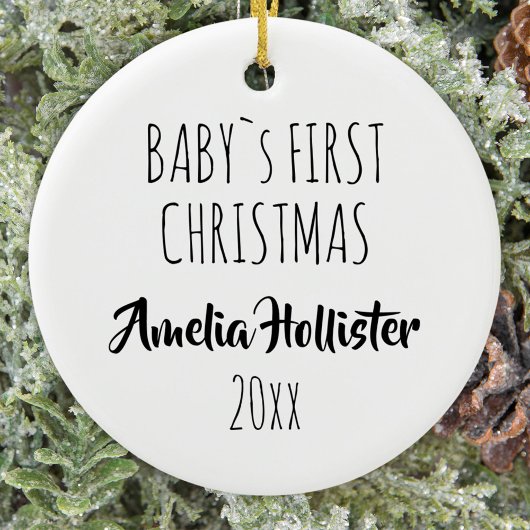 Baby`s First Christmas Modern Typografy Foto Keramik Ornament