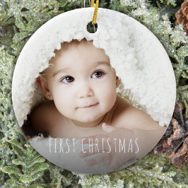 Baby`s First Christmas Modern Typografy Foto Keramik Ornament