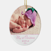 Baby`s First Christmas Pink Baby Girl Foto Keramik Ornament (Rechts)