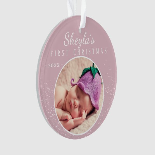 Baby`s First Christmas Pink Baby Girl Foto Ornament (Vorderseite)