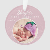 Baby`s First Christmas Pink Baby Girl Foto Ornament (Vorderseite)