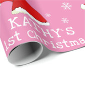 Baby`s First Christmas Pink Weihnachtsmannmütze Sn Geschenkpapier (Rolleneckpunkt)