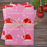 Baby`s First Christmas Pink Weihnachtsmannmütze Sn Geschenkpapier Set<br><div class="desc">Baby`s erste Weihnachts Rosa Weihnachtsmannmütze Schneeflocke Packpapier Blätter. Niedliches Baby First Christmas Design mit einer Weihnachtsmannmütze,  Schneeflocken und einem Babynamen in einem weißen Drehbuch - personalisieren Sie mit dem Namen Ihres Babys.</div>