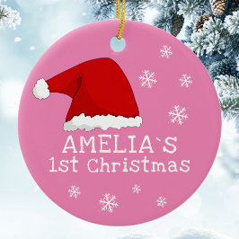 Baby`s First Christmas Pink Weihnachtsmannmütze Sn Keramik Ornament