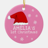 Baby`s First Christmas Pink Weihnachtsmannmütze Sn Keramik Ornament (Vorne)