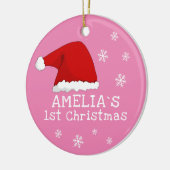 Baby`s First Christmas Pink Weihnachtsmannmütze Sn Keramik Ornament (Links)