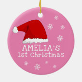Baby`s First Christmas Pink Weihnachtsmannmütze Sn Keramik Ornament (Hinten)