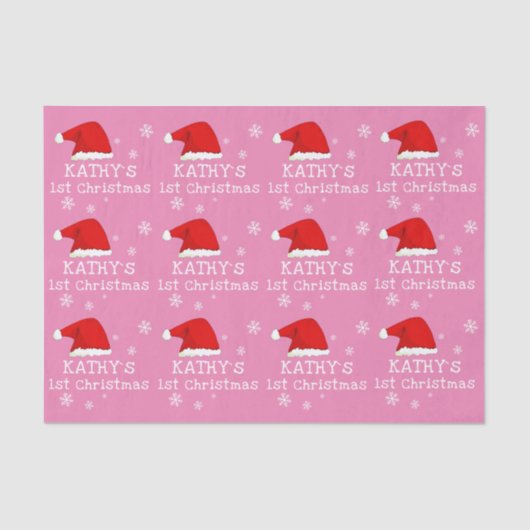 Baby`s First Christmas Pink Weihnachtsmannmütze Sn Seidenpapier (Vorderseite)