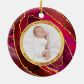 Baby’s First Christmas Red and Gold Geode Foto Keramik Ornament (Hinten)