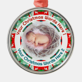 Baby’s First Christmas Red Green Family Photo Gift Ornament Aus Metall