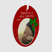 Baby`s First Christmas Red Holly Berry Foto Ornament (Vorderseite)