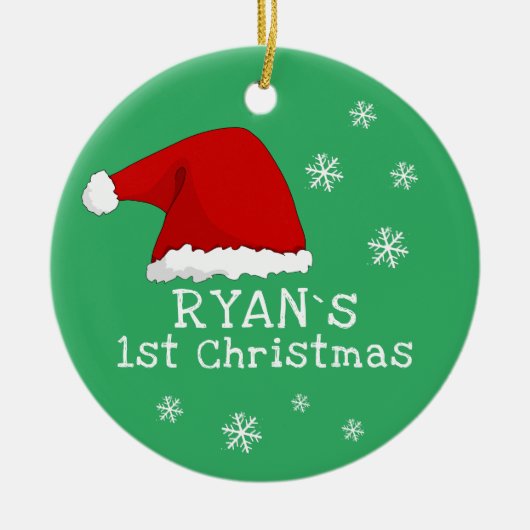 Baby`s First Christmas Red Weihnachtsmannmütze Sno Keramik Ornament (Vorne)