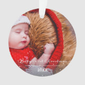 Baby`s First Christmas Script Weihnachts-Foto Ornament (Vorderseite)