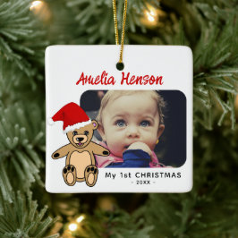 Baby`s First Christmas Teddy Bear Weihnachtsmannmü Keramikornament